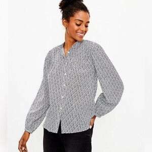 LOFT Shimmer Dot Floral Print Long Sleeve‎ Blouse Women's Size XXL